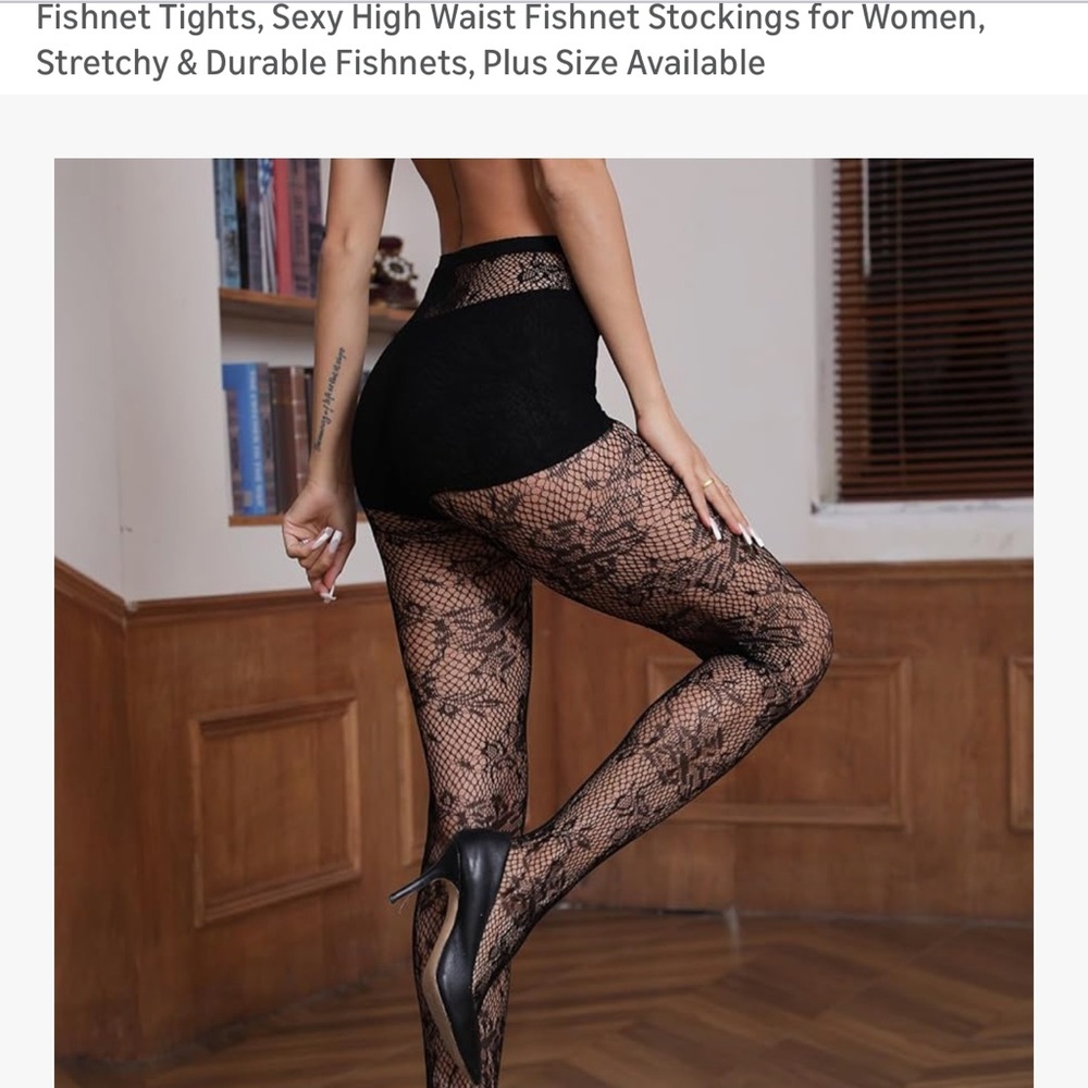 #1531+ Black Floral Tight Mesh Fishnet - Picture 7 of 8